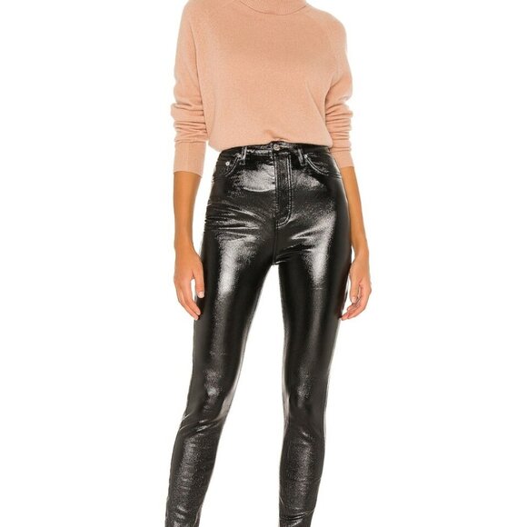 Free People We The Free Phoenix Coated Liquid Black Skinny Jean Pants 24 - Picture 2 of 10